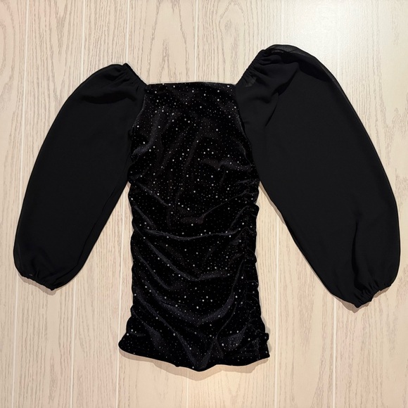 With Jules Girls Black Velvet Party Dress Ruched Puff Sleeve Size Small NEW - Picture 9 of 10